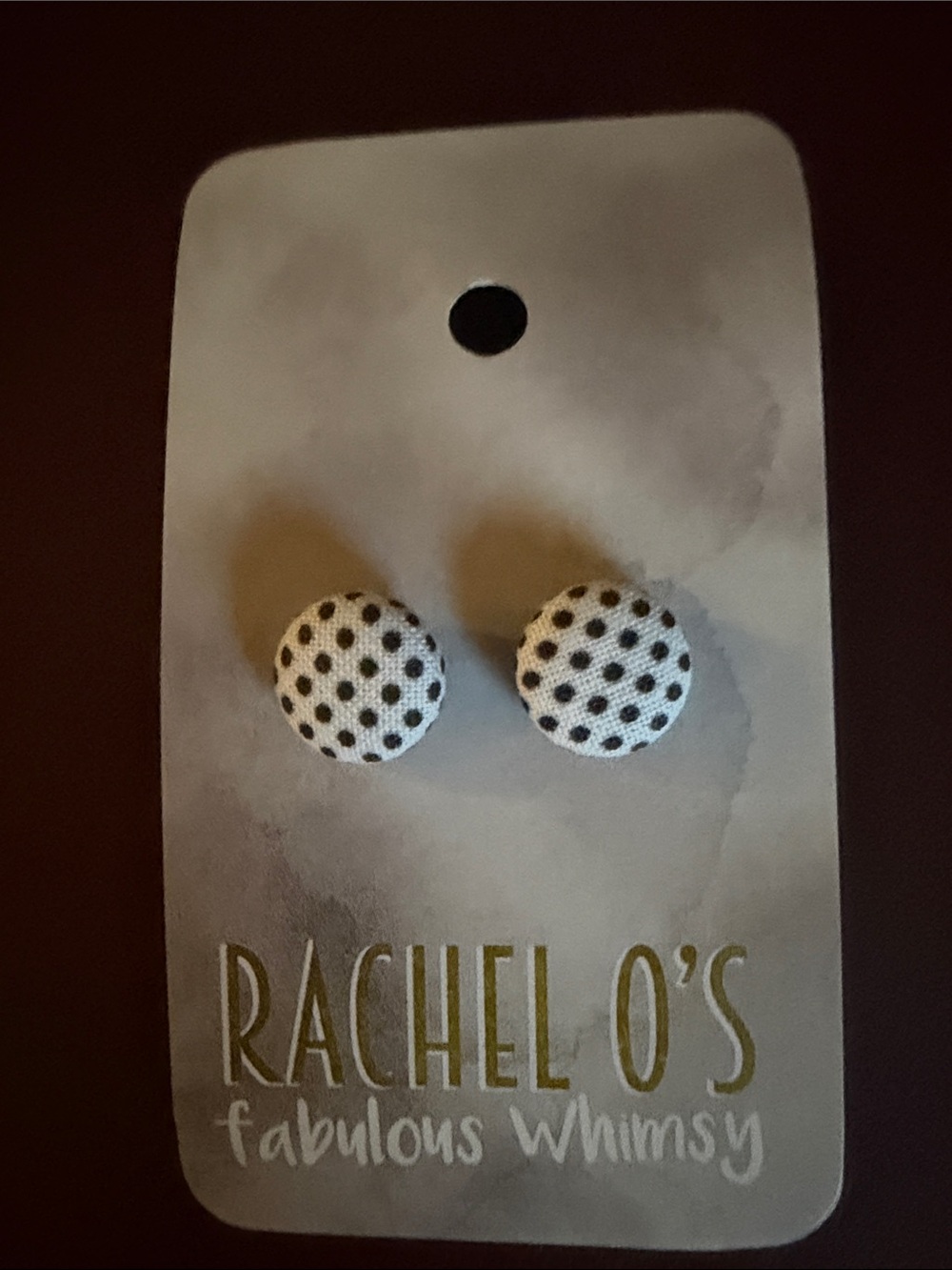 Black & White Polka Dot Fabric Button Stud Earrings